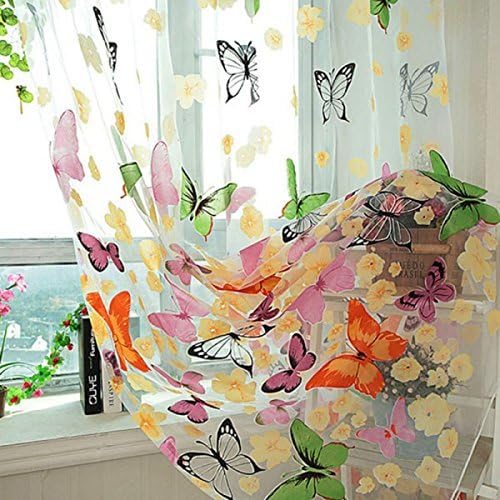 Nicc Door Balcony Window Screen Curtain Tulle Voile Sheer Scarfs Panel Butterfly Valance (Length:2 M/Width:1 M) (Washable)
