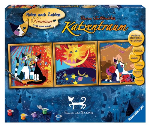 Ravensburger 28944 - Rosina Wachtmeister: Katzentraum - Malen nach Zahlen Premium Triptychon- 90 x 30 cm