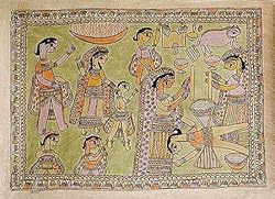 Indian Art Painting on Paper with Organic Color Madhubani 22 x 30 inches