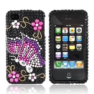 For Apple iPhone 4 Bling Hard Case Cover PINK PURPLE