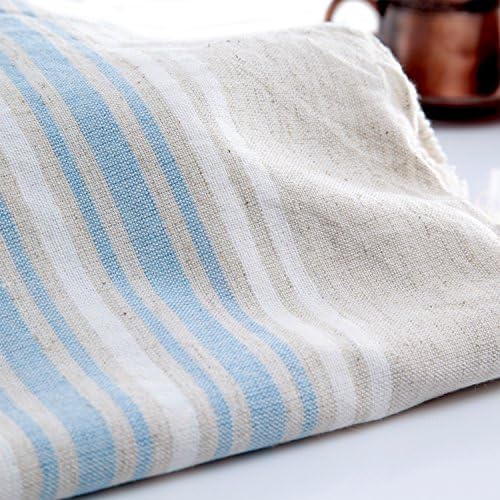 Hand Size Linen Turkish Towel Pestemal - Soft Blue and White Stripes on Natural Color . Turkish Hand Towel . Hair Pestemal .