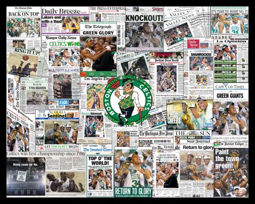 Boston Celtics NBA Championship Newspaper Collage- 20x16" Unframed Print