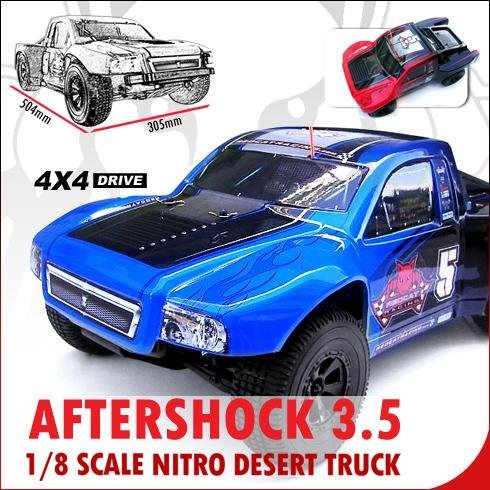 AFTERSHOCK 3.5 DESERT TRUCK ~ NITRO 1/8 Scale RC ~ (Now with 2.4GHz Remote) ~ By Redcat Racing ~ BLUE/BLACK :