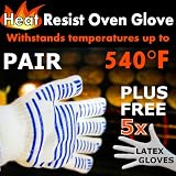 The Legendary Magic Oven Glove Hot Surface Handler (PAIR) - Cook, Adjust, Repair & Work Safely with the glove that can withstand temperatures of up to 540°F - Now with *FREE* 5 x Latex Household Cleaning Gloves