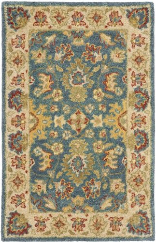 Safavieh Antiquities Collection AT15A Handmade Blue and Beige Hand-Spun Wool Area Rug, 5-Feet by 8-Feet