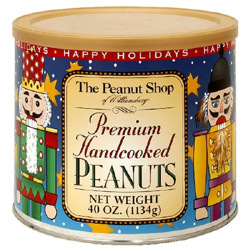 The Peanut Shop of Williamsburg Holiday Nutcracker Premium Handcooked Virginia Peanuts, 40-Ounce Tin (Pack of 2)