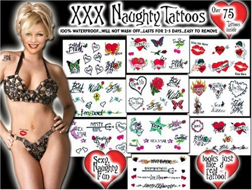 Temporary Tattoos, XXX Naughty, Over 75 Count Tattoo Packages (Pack of 2)