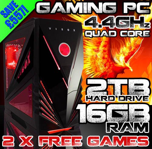 Buy VIBOX Warrior 4 *** DEAL *** - Top Gaming PC, Multimedia, High Spec, Desktop, PC, USB3.0 Computer, - PLUS X2 FREE GAMES! ( New 4.4GHz Overclocked AMD, FX 4170 Fast Quad Core Bulldozer Processor, 2GB ATI Radeon HD 7850 Graphics Card, Xigmatek 600W PSU, 2TB HDD Hard Drive, 16GB DDR3 RAM, No Operating Software )