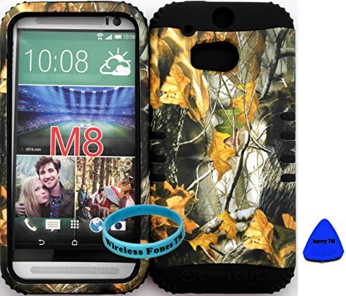 Wireless Fones TM Case Cover HTC One M8 Mossy Camouflage One Oak Camo Snap on + Black Silicone Hybrid Rocker KoolCase Cover with Wristband and Pry Tool Exclusively By Wirelessfones TM