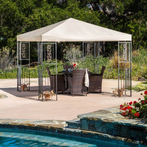 Manchester Outdoor Steel Gazebo Canopy w Tan Cover 5 zeulvokin