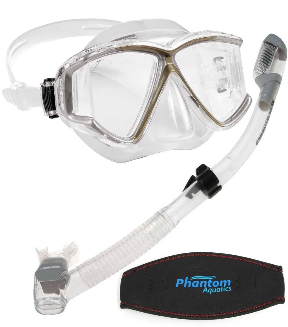 Cressi Panoramic Wide View Scuba Dive Mask Dry Snorkel Set with Mask