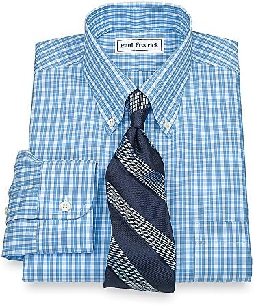 Paul Fredrick Men's Non-Iron Button Down Collar Dress Shirt Blue 17.5/35