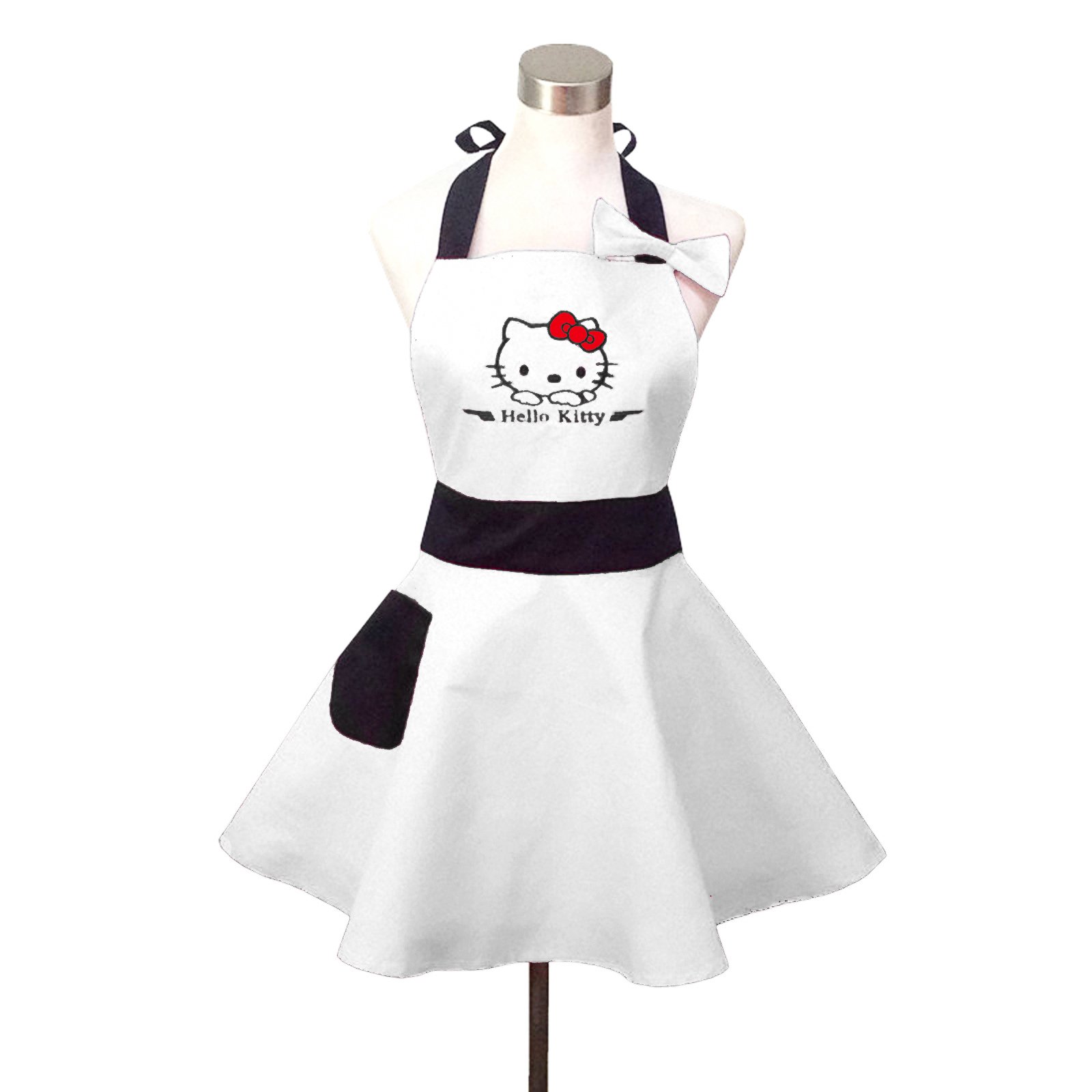 Lovely Hello Kitty White Retro Kitchen Aprons for Woman Girl Cotton