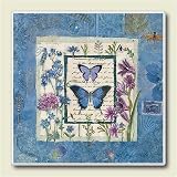 AbsorbaStone Coaster set~ Blue Wildflower Butterfly ~4 Tile Drink Coasters ~ code 316