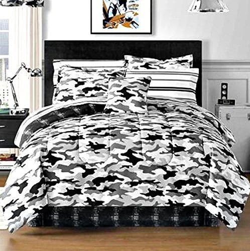 Black, Gray, Camouflage, Camo, Army Boys Full Comforter Set (8 Piece Bed In A Bag) + HOMEMADE WAX MELT