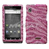 Motorola Droid A855 Zebra Skin (Pink/Hot Pink) Diamante Protector Cover Full Rhinestones/Diamond/Bling/Diva - Hard Case/Cover/Faceplate/Snap On/Housing