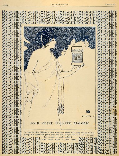 1920 Ad French Blue Malaceine Cream Creme Art Nouveau - Original Print Ad