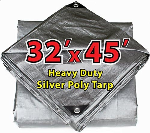 32' x 45'' Heavy Duty 10 Mil Silver Poly Tarp with Grommets