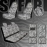 Premium Grade 13 Pieces Zebra Print High Back Front Car Seat, Rear Bench Cover with Head Rest Cover and 4 Pieces Floor Mats Set