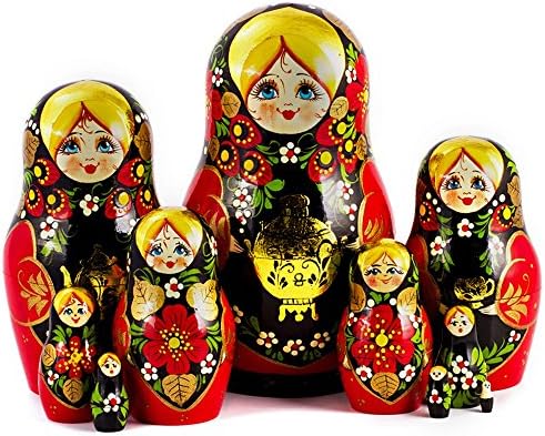 Matryoshka 10pcs Khokhloma Doll with a Teapot New Beautiful Red Wooden Russian Nesting Dolls Gift Matreshka Handmade