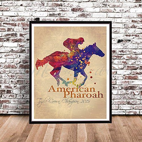 AMERICAN PHAROAH Watercolor Styled PRINT by MeiFlowerArt (Large 16" x 20") silhouette painting, poster, Illustration, drawing, wall decor art work, Pharaoh, Triple Crown Champion, Horse Racing