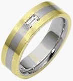 Two-Tone 14 Karat Gold 6.5mm Diamond Comfort Fit Wedding Band Ring