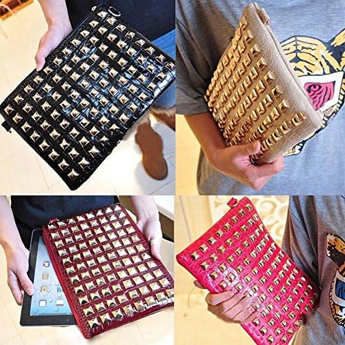 Womens Large PU Leather Rivet Stud Envelope Tote Bag Clutch Purse Handbag