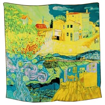 100% Luxurious Charmeuse Silk Van Gogh's Painting Collection Hand Rolled Edges Square Scarf Shawl