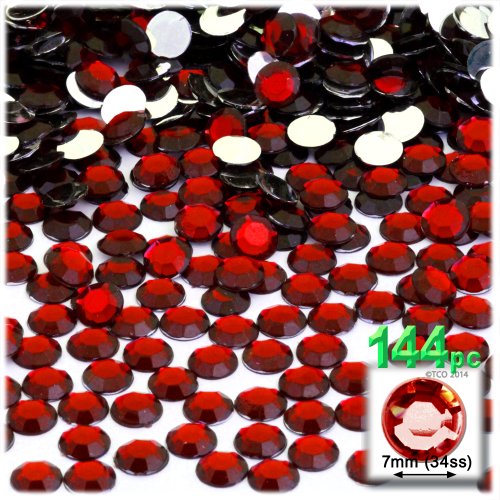 The Crafts Outlet 144-Piece Flat Back Round Rhinestones, 7mm, Devil Red Wine