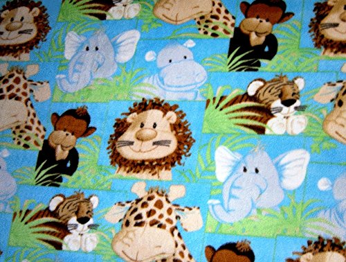Jungle Babies on Blue Fleece 1 Yard