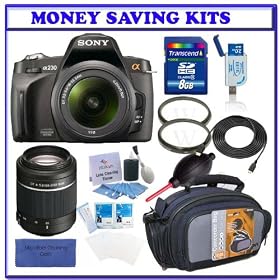 Sony Alpha A230 Digital SLR with 18-55mm & 55-200mm Lens (DSLR-A230Y) + Transcend 8GB SDHC Secure Digital Memory Card + Willoughbys Two (2) 55mm UV Protective Starter Kit