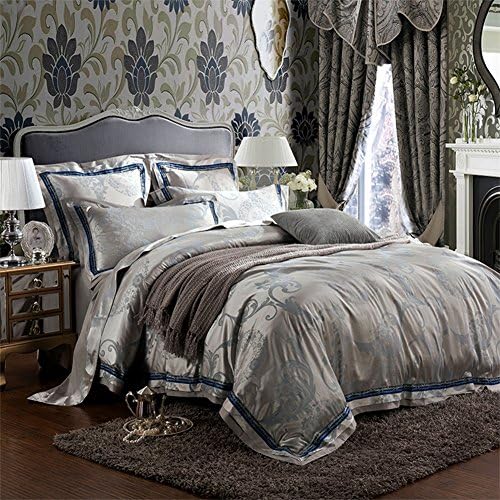 HelloFamilylove sateen jacquard bedding series Duvet Cover &amp; Flat sheet &amp; Pillow Case,Super Soft,4 Piece,King Size