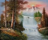 Art Reproduction Oil Painting - Landscapes: Waterfall at Sunset - Standard 20x24 - Hand Painted Canvas Art