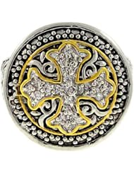 2-tone Designer-Inspired Round Ring w/pavé Cross