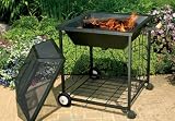 CobraCo FB8005 Square Portable Scroll Fire Pit with Wheels Plus Screen and Cover