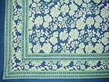 Indian Rose Tapestry-Bedspread-Coverlet-Throw-Blue