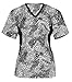 G Med Women's Printed Knit Side Panel V Neck 2 Pockets Fashion Scrub Top