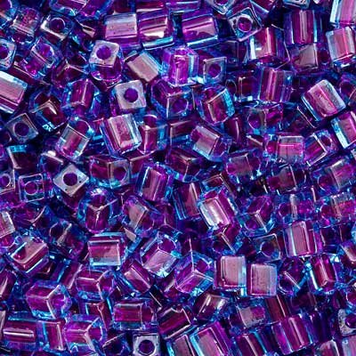 Miyuki 4mm Glass Cube Beads Purple Lined Blue 