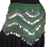 Belly Dance Coin Hip Scarf, Zig Zag Style Rectangle, Georgette Fashion Colors Available