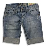 Jade - Girls Low Rise Antiqued Denim Stretch Bermuda Short, Blue