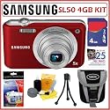 Samsung SL50 10.2MP Digital Camera with 27mm Lens in Red + 4GB Accessory Kit