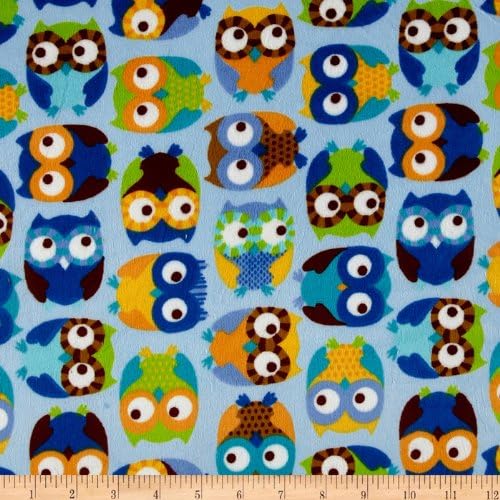 Minky Softie Owls Blue Fabric