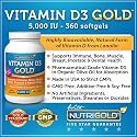 Vitamin D3 GOLD - 5000 IU (360 Softgels) Naturally Sourced Preservative-free Vitamin D