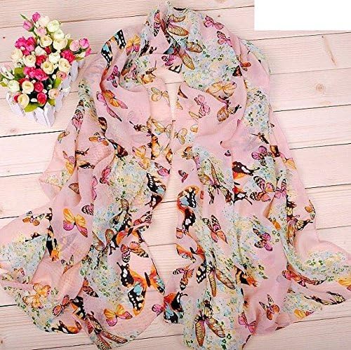 LoJe Women's Chiffon Butterfly Print Shawl Scarf , pink