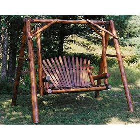 5' White Cedar Stained Love Seat Swing w  Stand by The Cedar Store