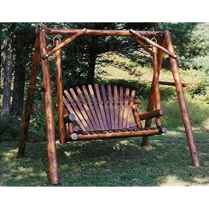 4' White Cedar Stained Love Seat Swing w  Stand by The Cedar Store