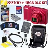 Nikon Coolpix S9100 12.1 MP CMOS Digital Camera (Red) + 16GB Deluxe Accesso ....