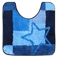 2tlg Set Badgarnitur Badteppich STAR 60 x 100 cm und WC-Vorleger mit Ausschnitt 60 x 50 cm blau Badvorleger Badmatte