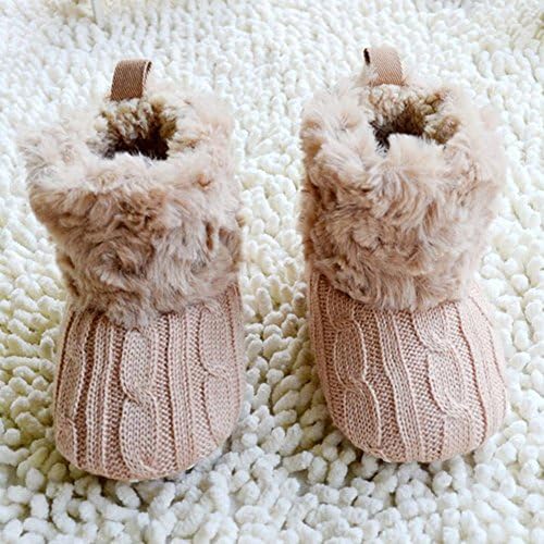 Floomer Baby Girls Knit Soft Fur Winter Snow Boots Crib Shoes Khaki 0-6M