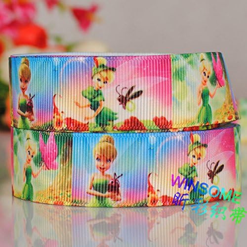 10 Yards 7/8 Inch Flower Tinkerbell Fairies Princess Cartoon Printed Gift Grosgrain Ribbon #409176